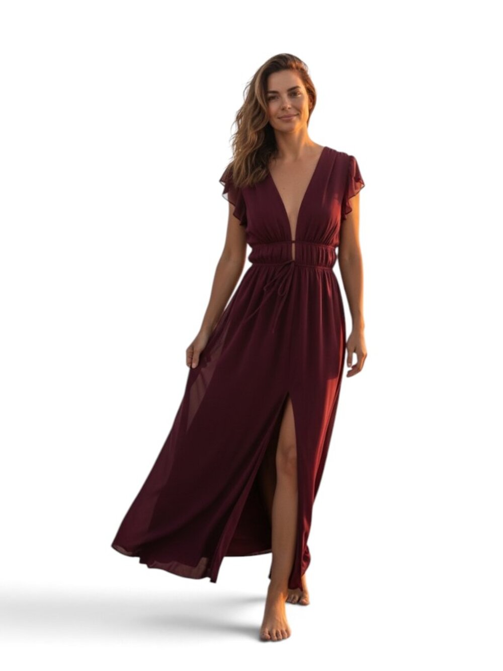 Lulus I'm All Yours Size L Large Burgundy Ruffled V-Neck Party Maxi Dress NWT